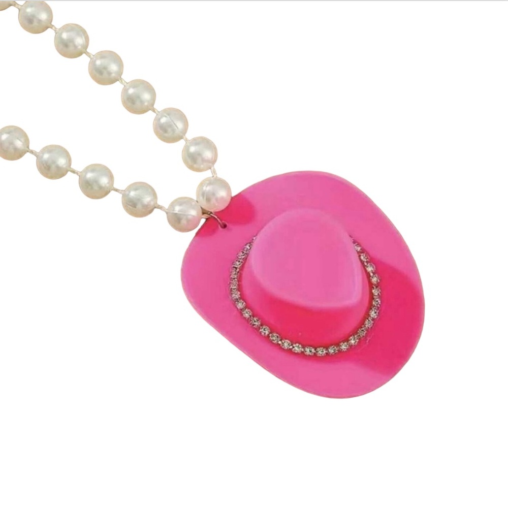 NWT Pink‎ Hat Pendant Faux Pearl Necklace Design Necklace